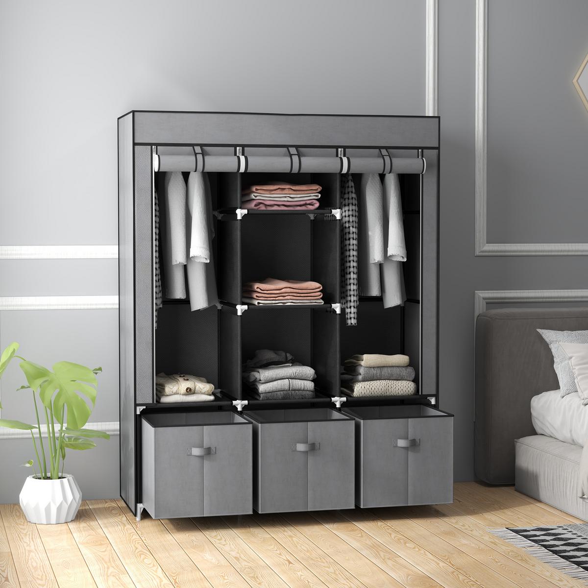 STOFFSCHRANK, Kleiderschrank, Faltschrank mit Reißverschluss, Faltbare Garderobe - Dunkelgrau, Kunststoff/Textil (43/162.5/125cm) - HOMCOM