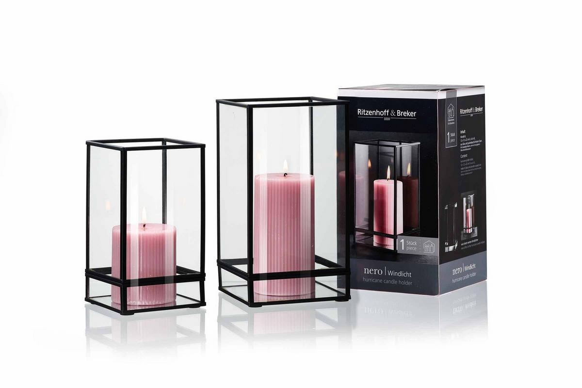 WINDLICHT Nero 17,5 cm - Transparent/Schwarz, Glas/Metall (10/17.5/10cm) - Ritzenhoff Breker