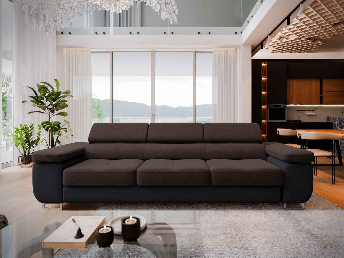 SCHLAFSOFA MOSINE Braun Geflochtener Stoff mit Schlaffunktion - Schwarz/Braun, Holz (276/98/87cm) - MASSENO