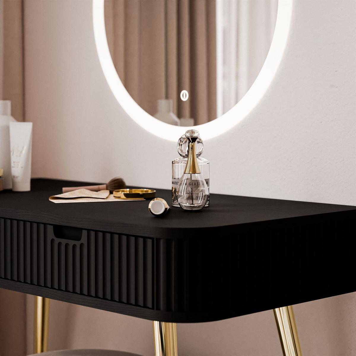 SCHMINKTISCH ZAIRA mit LED Spiegel Schwarz - Schwarz, Holzwerkstoff (103/80/49cm) - Lookway
