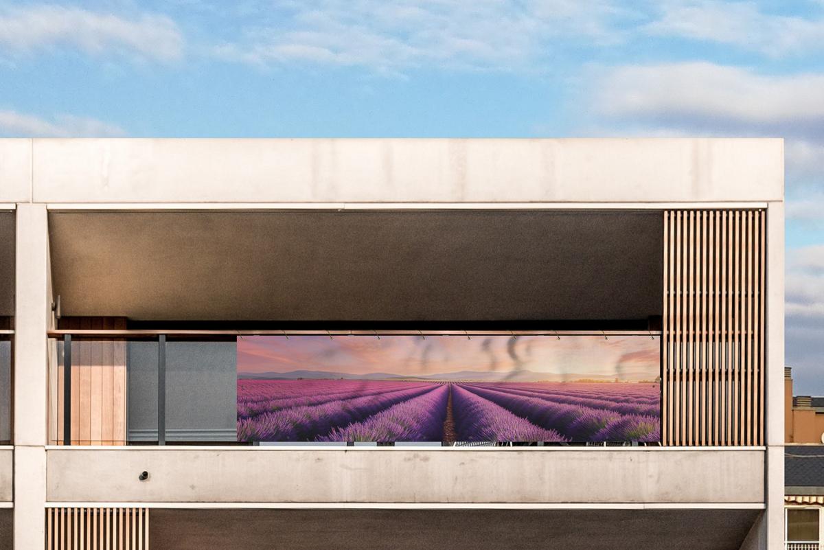BALKON-SICHTSCHUTZ Lavendelfeld - Sonnenuntergang - Lila - Blumen Witterungsbeständig 300x80 cm - Violett, Kunststoff (300/80cm) - MuchoWow