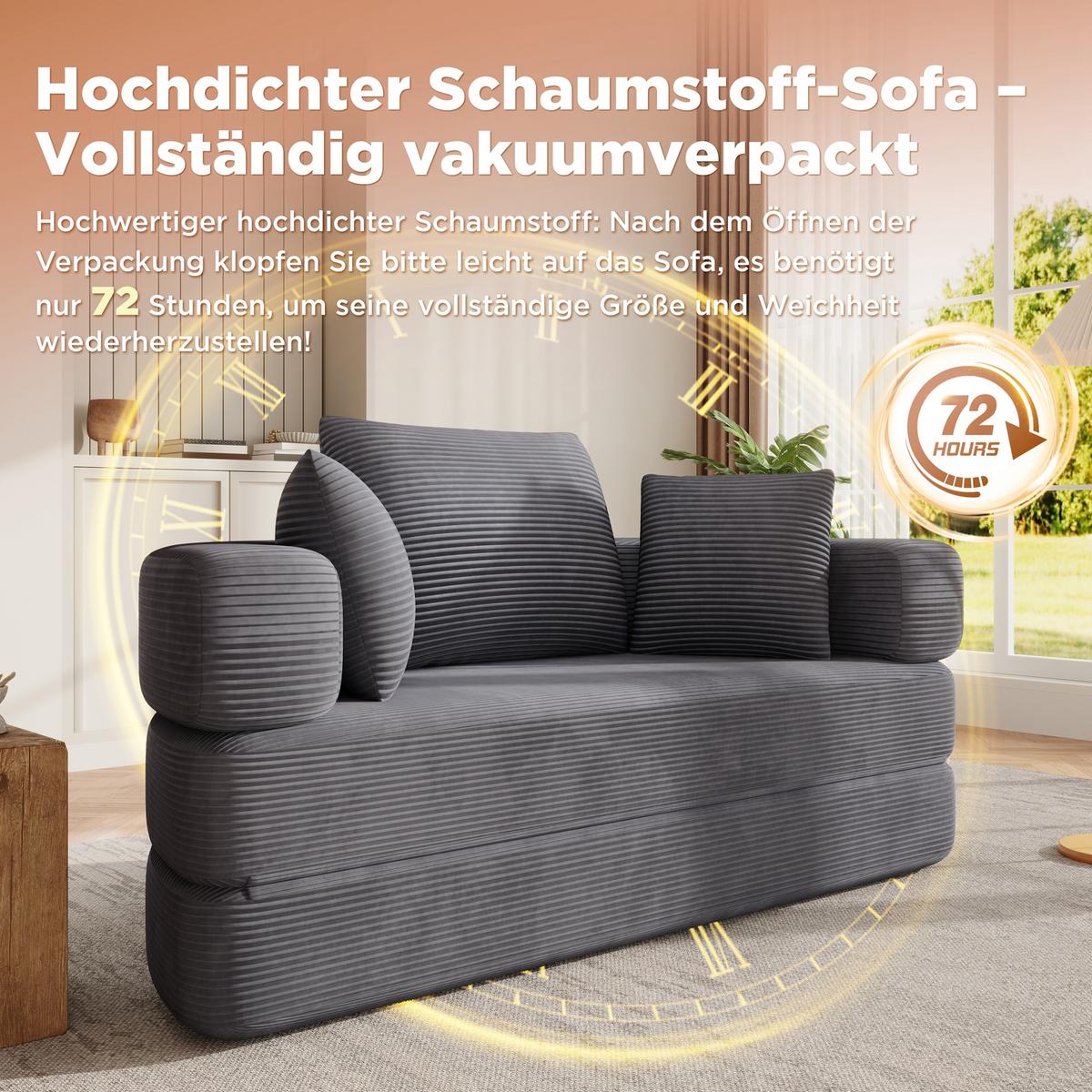 SOFABETT Klappbares Gästebett & Modulares Sofa aus weichem Cord-Stoff - Grau, Textil (173/40/176cm) - Urban Meuble