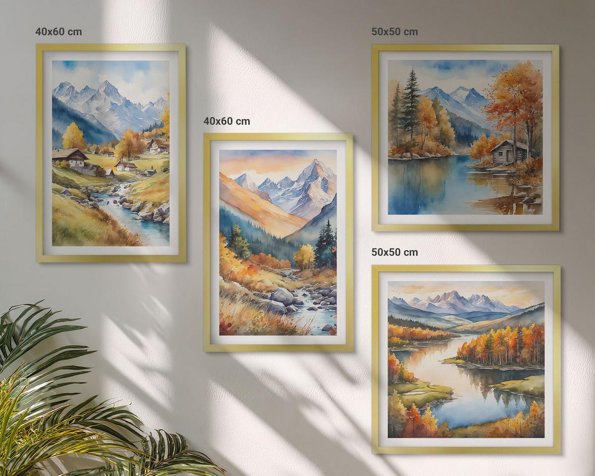 BILDER SET 4er Set - 50x50 cm & 40x60 cm Goldrahmen - Herbstliche Naturlandschaften - Goldfarben, Kunststoff (50/50cm) - TULUP