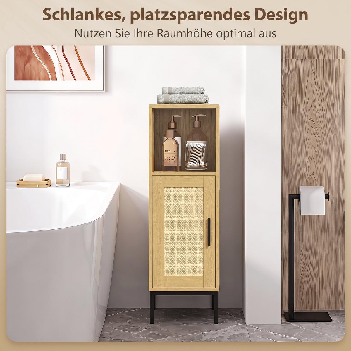 BADEZIMMERSCHRANK Spanplatte Stahl Naturholz - Schwarz/Naturfarben, Holzwerkstoff/Kunststoff (30/94/30cm) - HOMCOM