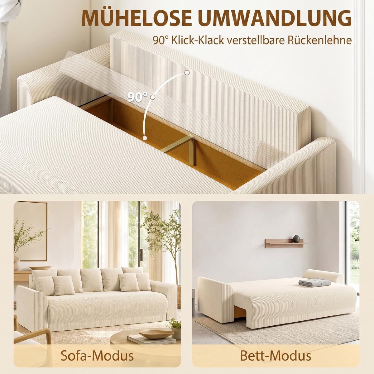 SCHLAFSOFA Cord Beige - Beige, Kunststoff/Textil (95/73/230cm) - HOMCOM