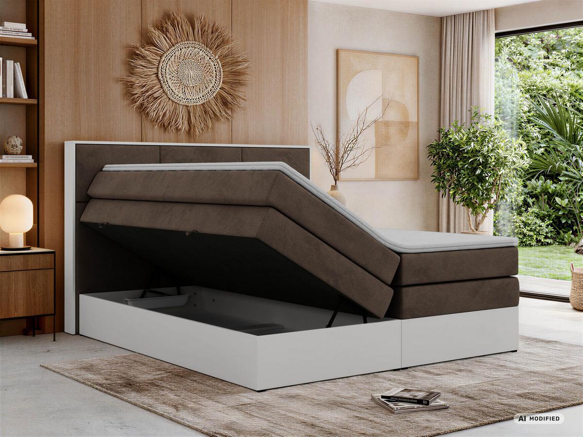 BOXSPRINGBETT DELVIT KING 200/200 - Braun Velvet - Topper Visco - H3 - Schwarz/Braun, Kunststoff/Textil (200/200cm) - MKS