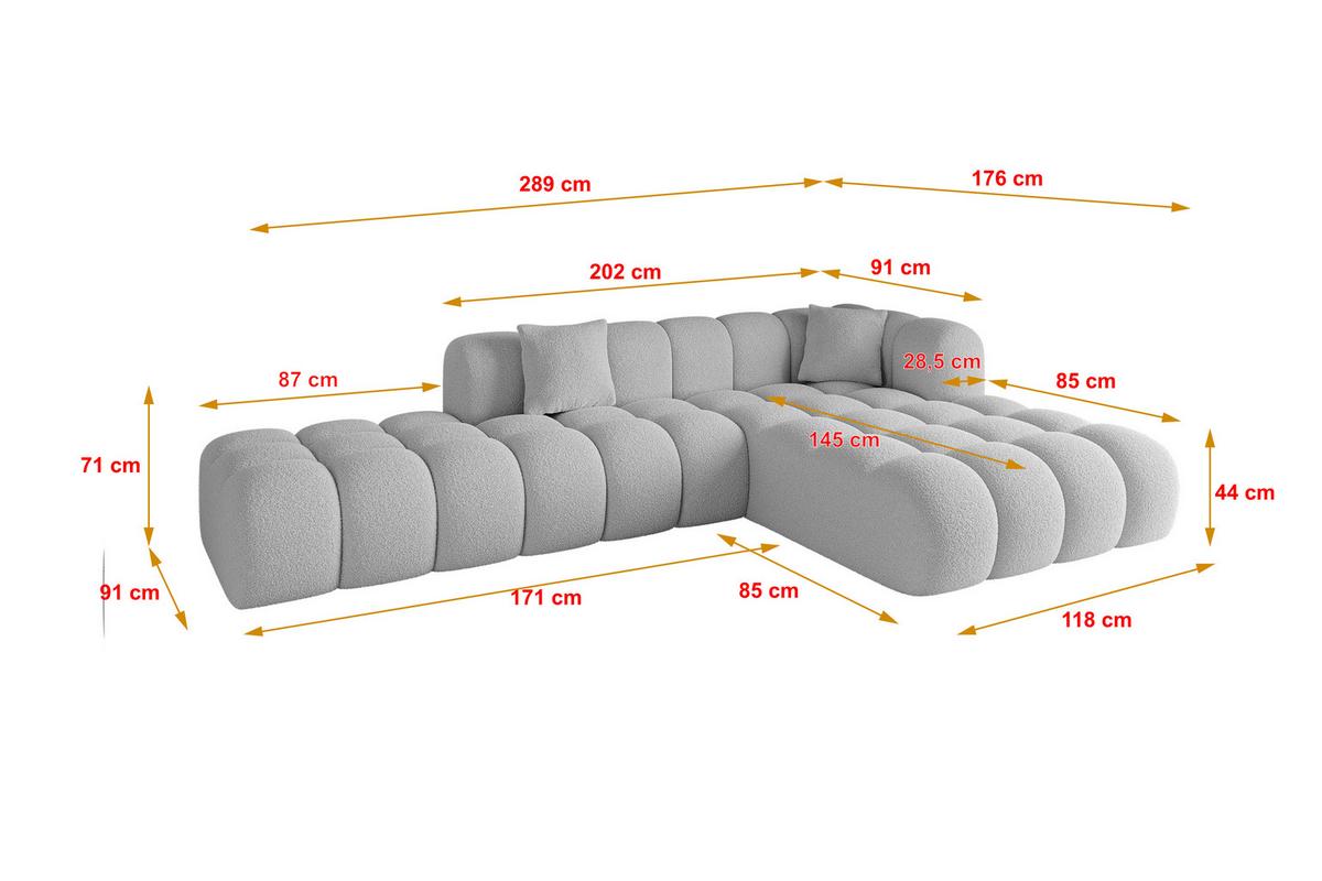 ECKSOFA Ottomane Rechts OLEA-L2 - 289x176x71 cm Hellgrau - Hellgrau/Schwarz, Holzwerkstoff/Kunststoff (289/176cm) - ALTDECOR