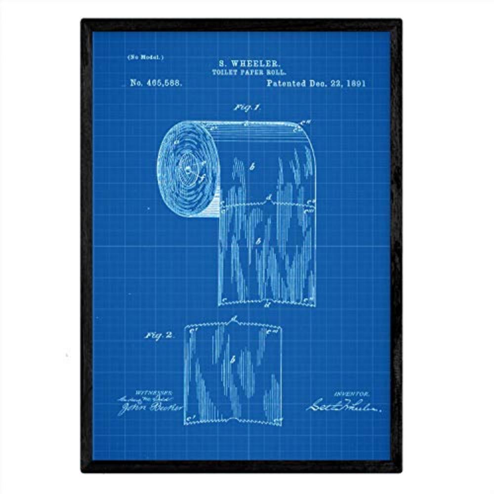 POSTER Toilettenpapier Patent A3 Rahmenlos - Blau, Papier (29.7/5/42cm) - Nacnic