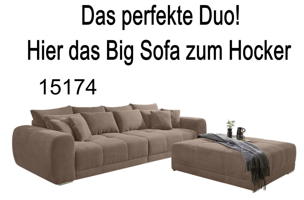 POLSTERHOCKER XXL Federkern B120/T120/H39 cm (passend zum BIG-SOFA) Cord Braun Taupe / 15178 - Taupe/Chromfarben, Textil/Metall (120/39/120cm) - luma-home
