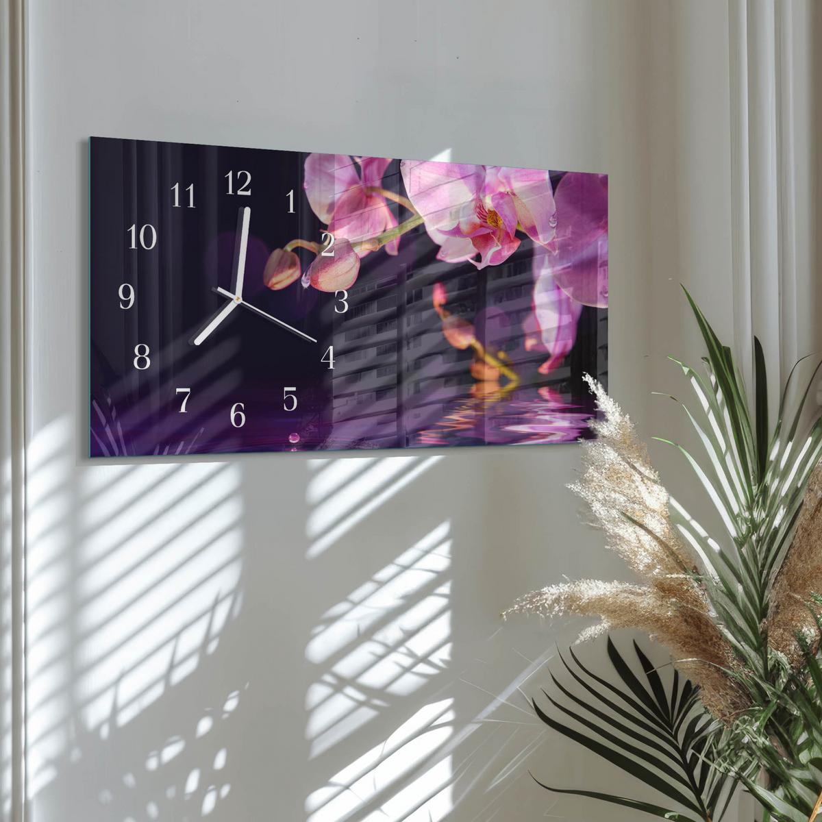 WANDUHR aus Glas 60x30 cm - Orchidee - Lila, Glas (60/30/0.4cm) - TULUP