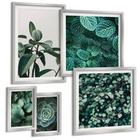 BILDER SET 5er Set - 50x50 cm & 20x30 cm & 40x60 cm Silberner Rahmen - Grüne Wälder, kristallklares Wasser - Silberfarben, Kunststoff (40/60cm) - TULUP
