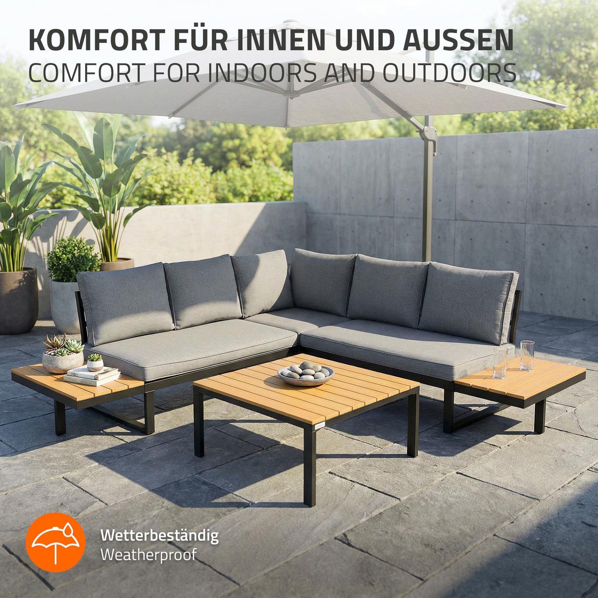 GARTENMÖBEL SET 3 tlg in Grau-Holzoptik mit Stahlgestell - Braun/Grau, Textil/Metall - ML-DESIGN