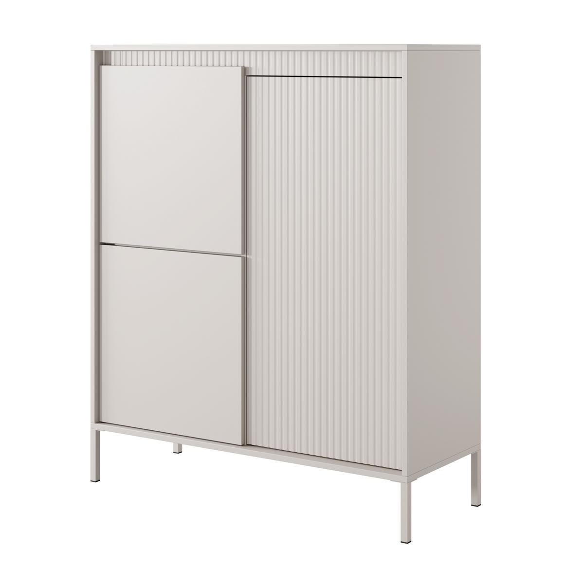 HIGHBOARD Trentinis 3T Beige 103,5/123,4/39,5 cm – Geriffelten Fronten - Beige, Holzwerkstoff/Metall (103.5/123.4/39.5cm) - AX Living