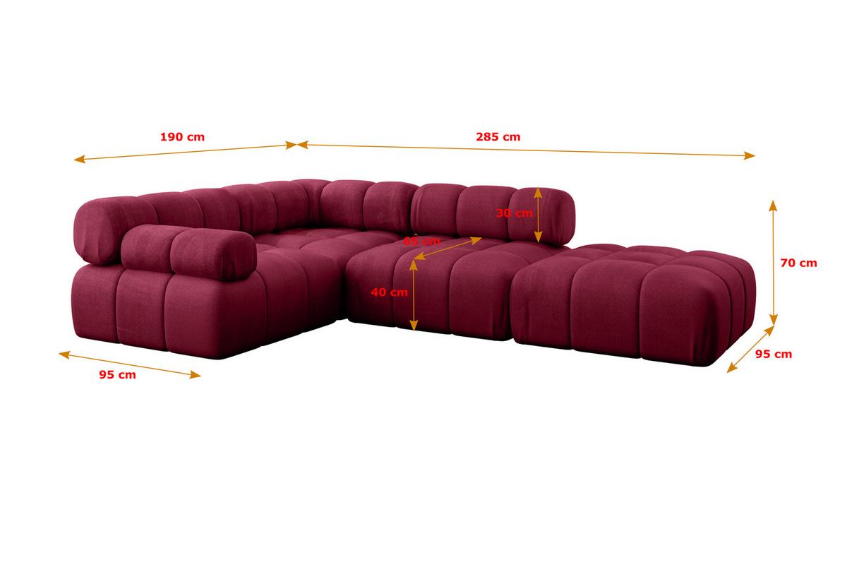 ECKSOFA modulares Sofa Felto-L1 - 285x190x70 cm Bordeauxrot Velours - Bordeaux, Holzwerkstoff/Textil (285/190cm) - ALTDECOR