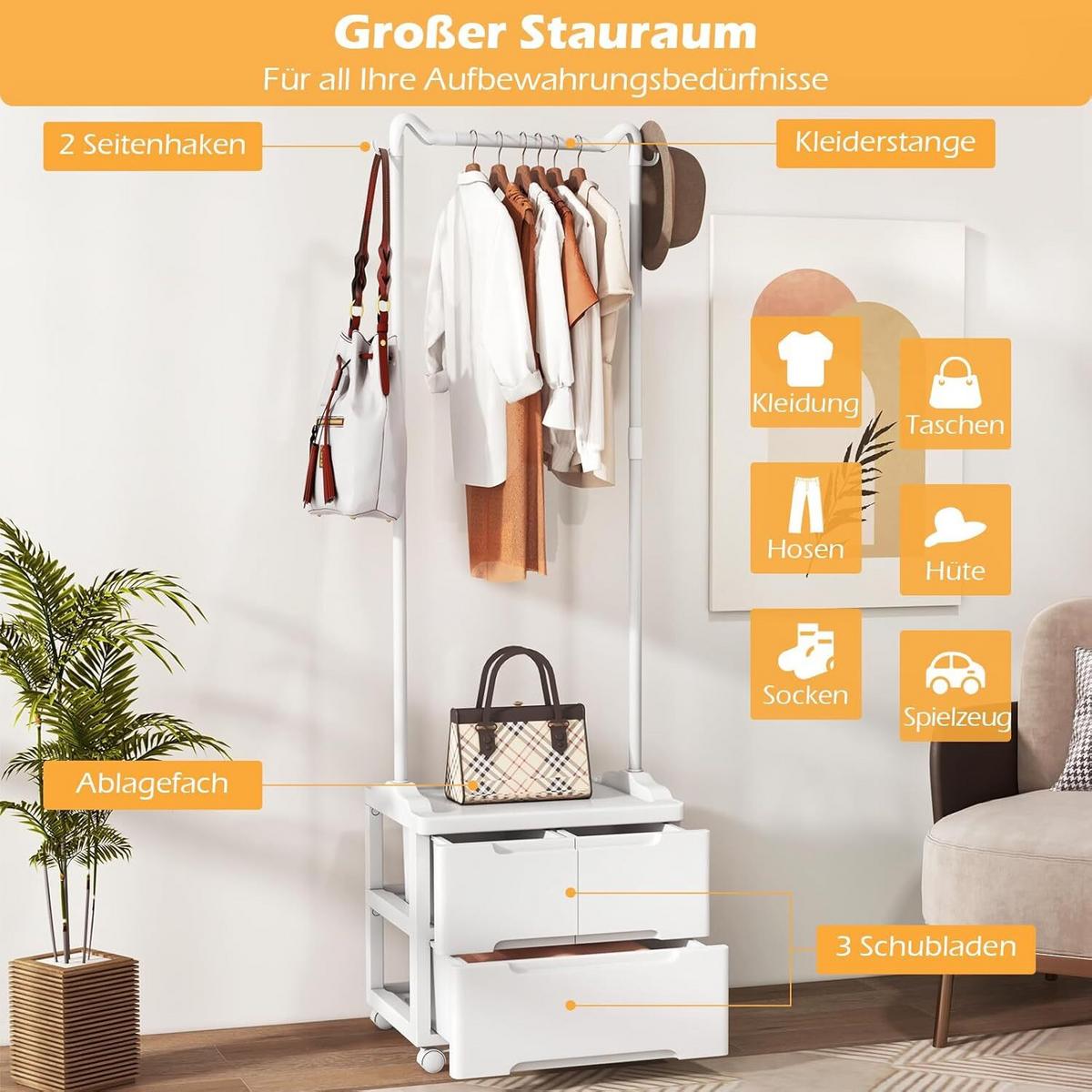 KLEIDERSTÄNDER 157cm Weiß - Weiß, Metall (46/157/38cm) - COSTWAY