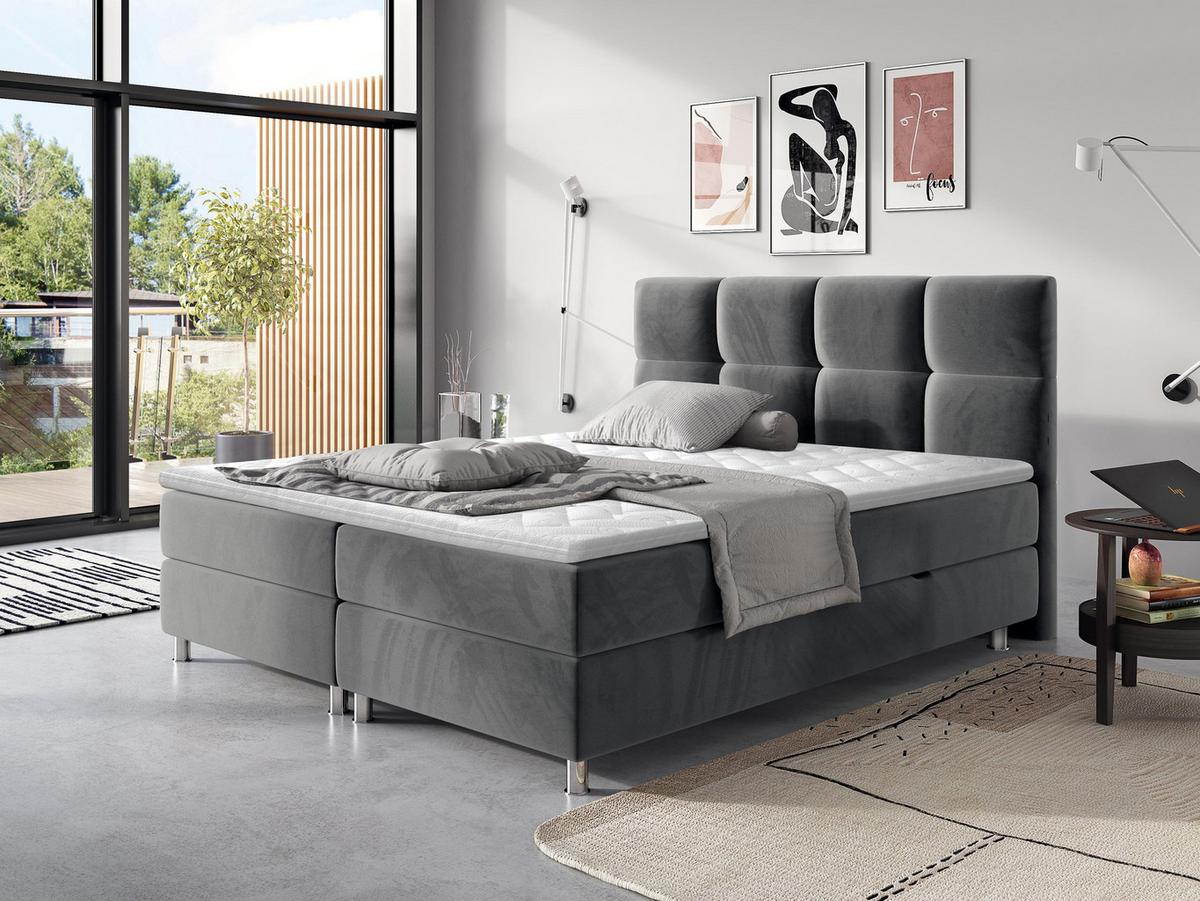 BOXBETT Dave - H3 - Chromfarben/Grau, Holz/Textil (160/200cm) - MIRJAN24