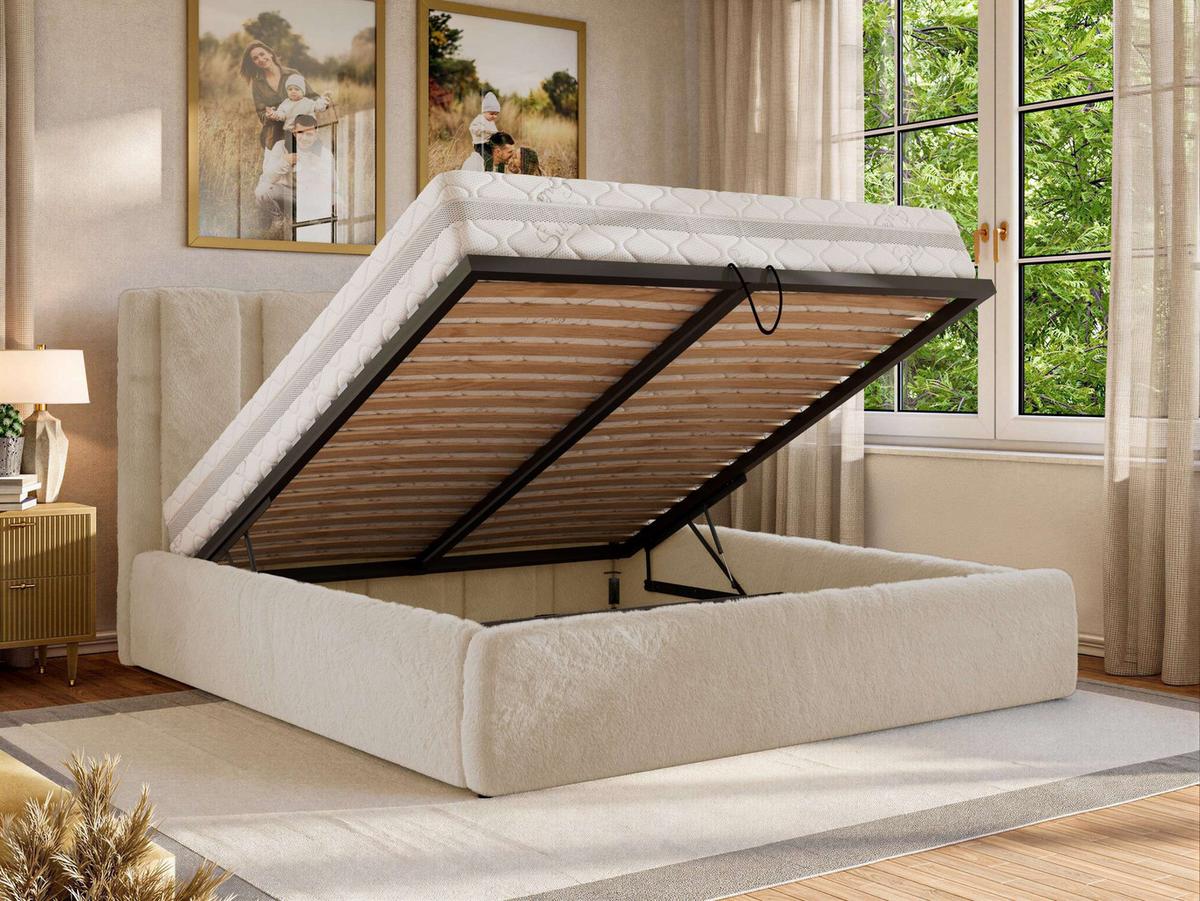 POLSTERBETT SAVINO CLASSIC 180/200 - Creme Plüsch - Multipocket-Matratze - Creme, Textil (180/200cm) - MKS