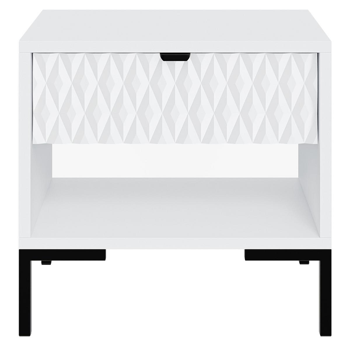 NACHTTISCH Montreal mit Schublade und offenem Fach, dekorative 3D-Fronten, Weiß - Schwarz/Weiß, Holzwerkstoff/Metall (52/55/40cm) - Beautysofa