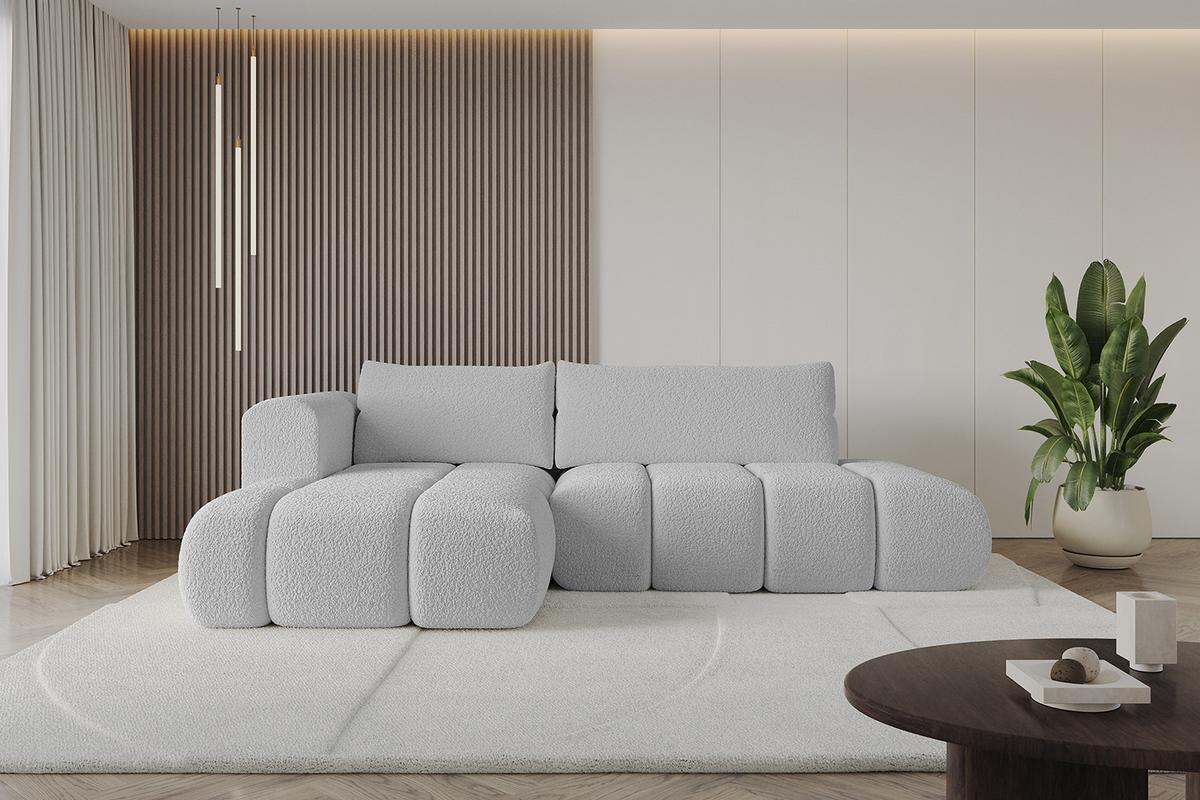 ECKSOFA Ottomane Links CLOUD-L 280x185x90 Hellgrau Bouclé - Hellgrau, Holzwerkstoff/Kunststoff (280/185cm) - ALTDECOR