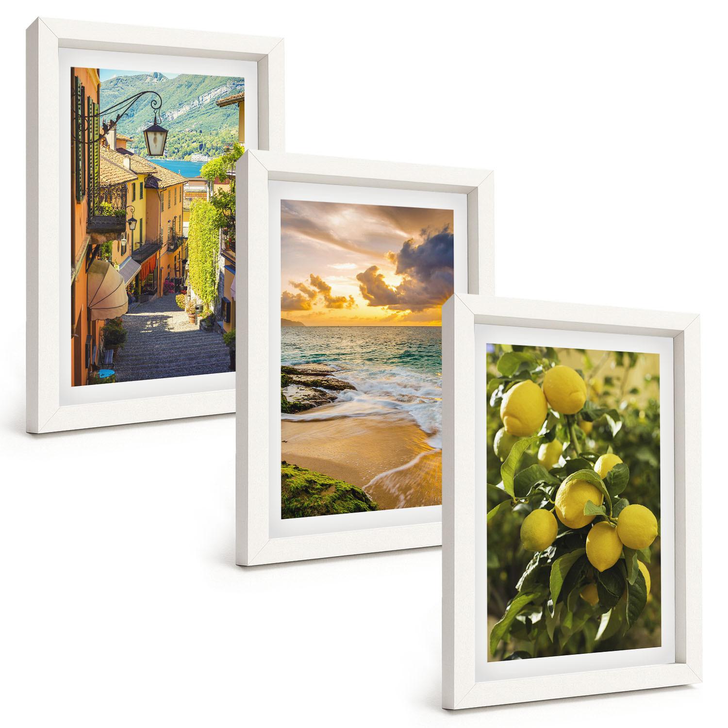 BILDER SET 3er Set - 20x30 cm Weißer Rahmen - Straßen, Meer, Strand, Zitrusbäume - Weiß, Kunststoff (20/30cm) - TULUP