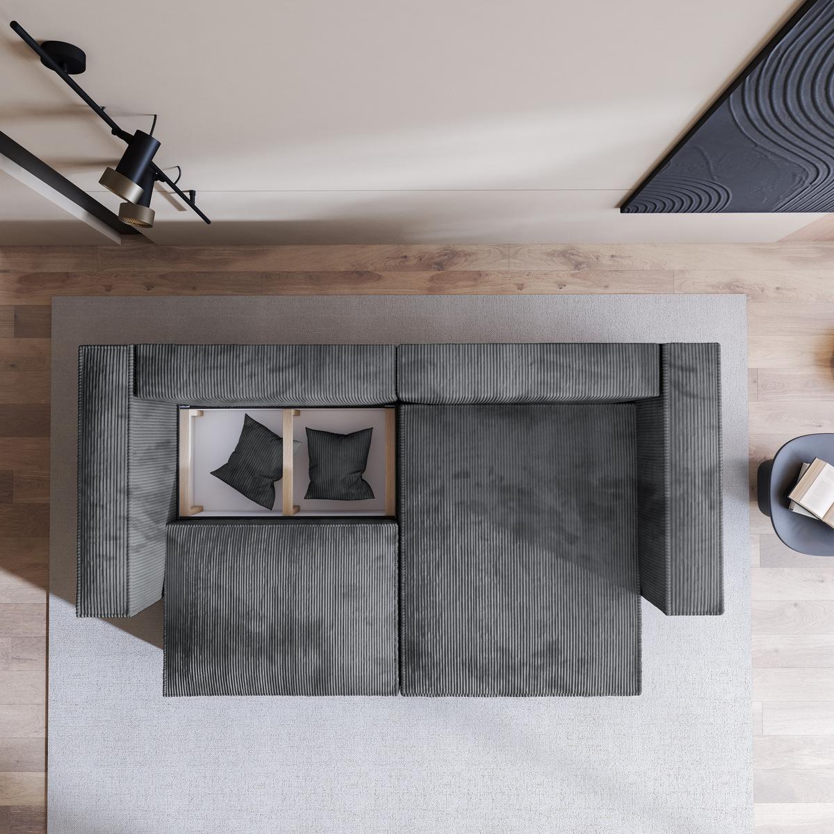 ECKSOFA NERIO P Grau Kordstoff mit Schlaffunktion - Grau, Holz/Kunststoff (245/148cm) - MASSENO