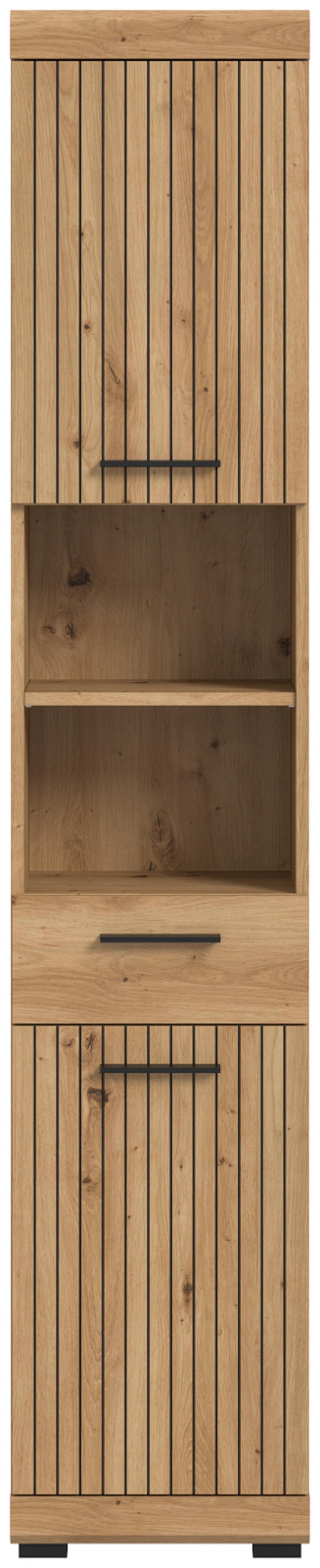 HOCHSCHRANK Eiche Artisan 37 x 191 cm, Badschrank in modernem Design - Schwarz/Eiche Artisan, Holzwerkstoff/Kunststoff (37/191/31cm) - Inn.Furn