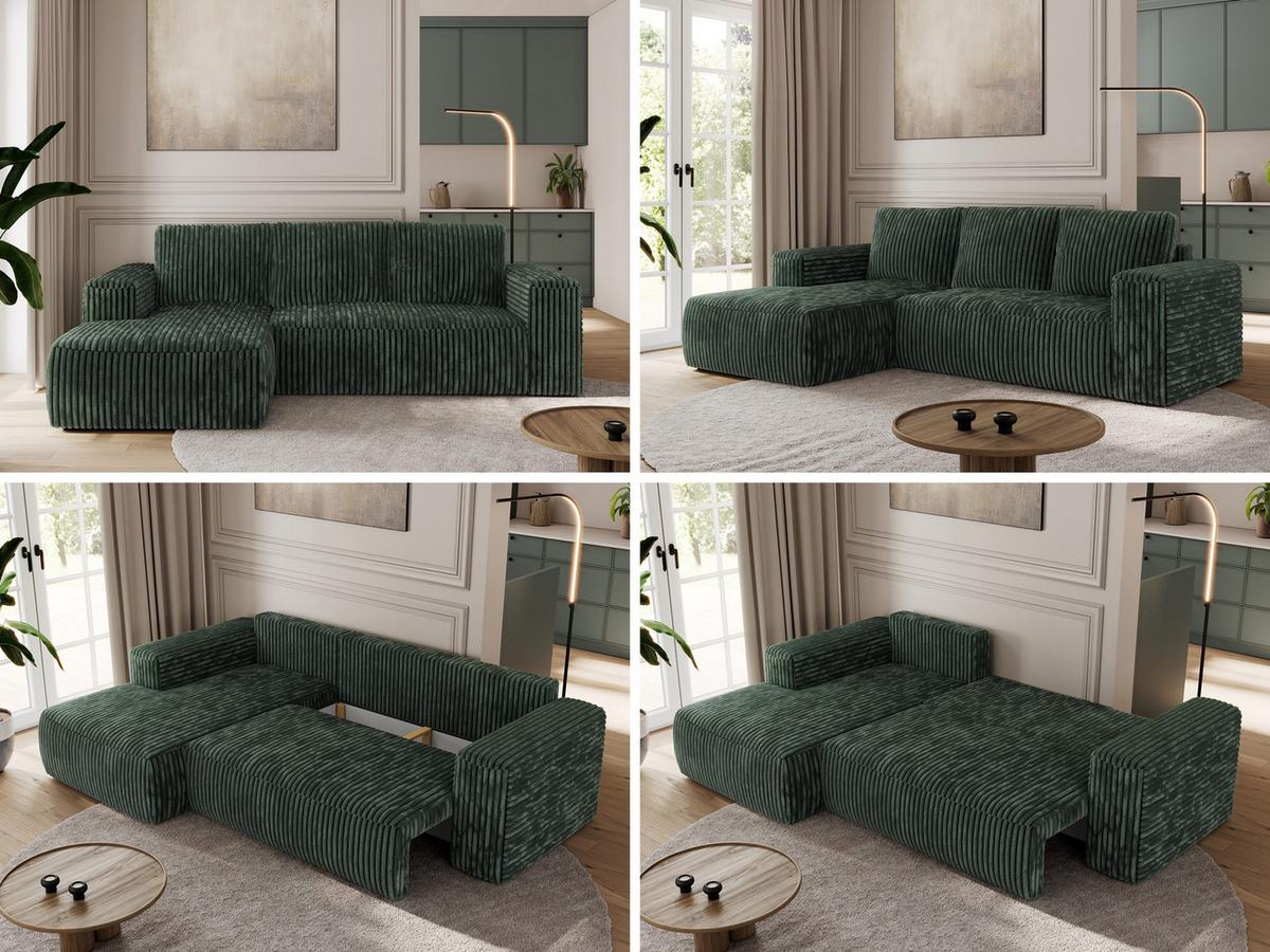 ECKSOFA TRENTINO L Grün Cord - Links - Schwarz/Grün, Kunststoff/Textil (266/164cm) - MKS