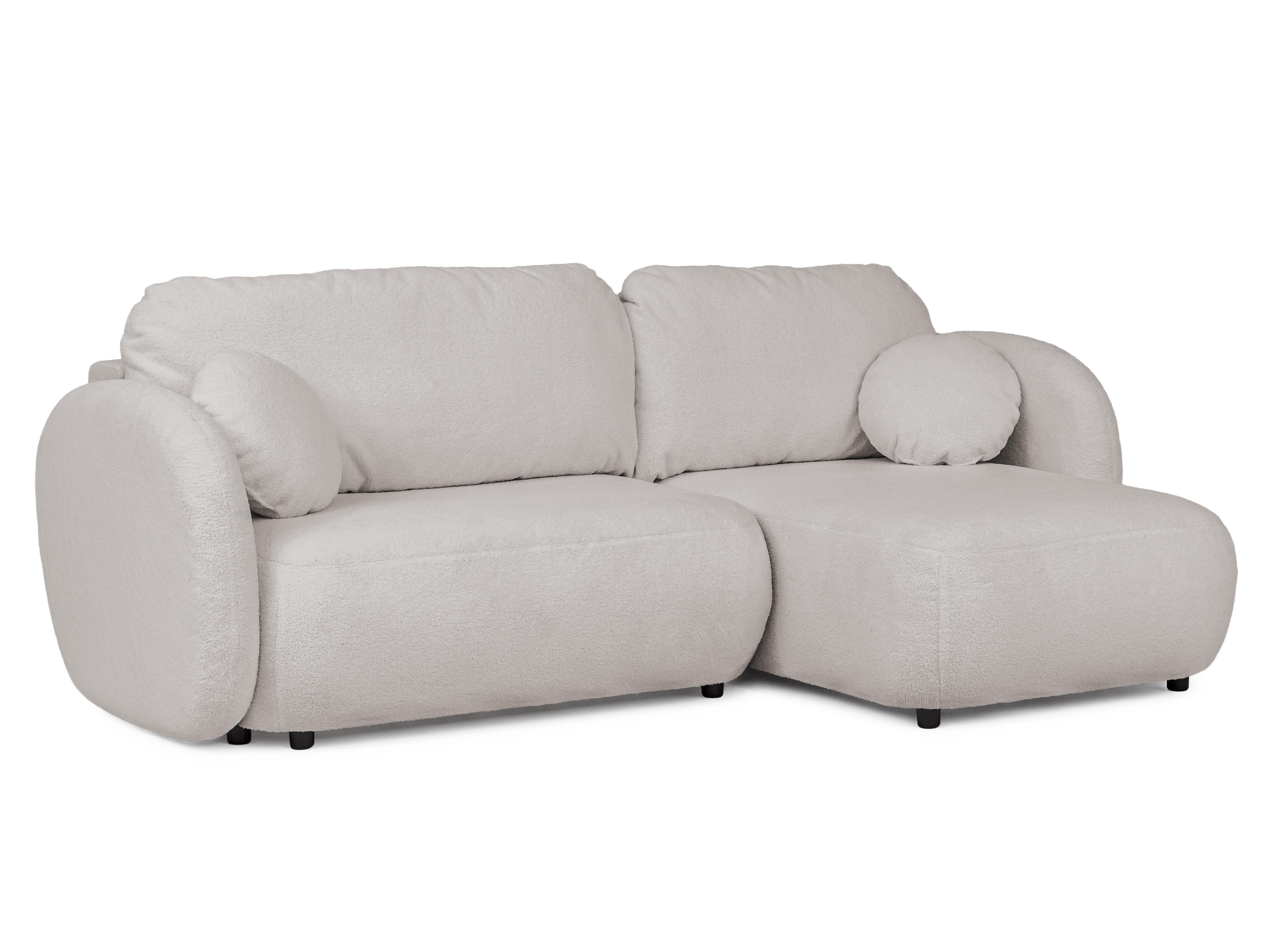 ECKSOFA Candy mit Schlaffunktion Hellgrau Bouclé-Stoff - Ottomane rechts - Hellgrau/Schwarz, Holz/Kunststoff (146/230cm) - S-Style