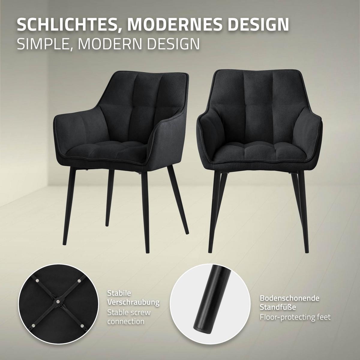 ESSZIMMERSTUHL Schwarz Frotteestoff - Schwarz, Textil/Metall (63/90/57cm) - ML-DESIGN