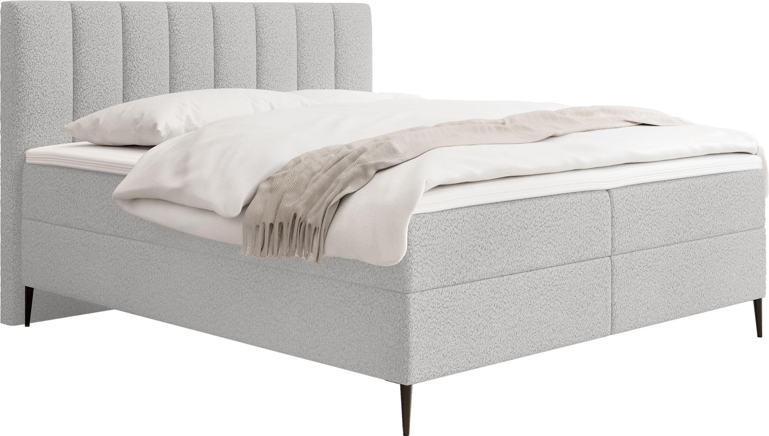 BOXBETT Allen mit Bettkasten, Boucle Grau 180x200 cm – inkl. H4 Taschenfederkern Matratze & Foam Topper - Hellgrau/Schwarz, Holz/Textil (180/200cm) - WFL GROUP