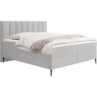BOXBETT Allen mit Bettkasten, Boucle Grau 120x200 cm – inkl. H4 Taschenfederkern Matratze & Foam Topper - Hellgrau/Schwarz, Textil/Metall (120/200cm) - WFL GROUP
