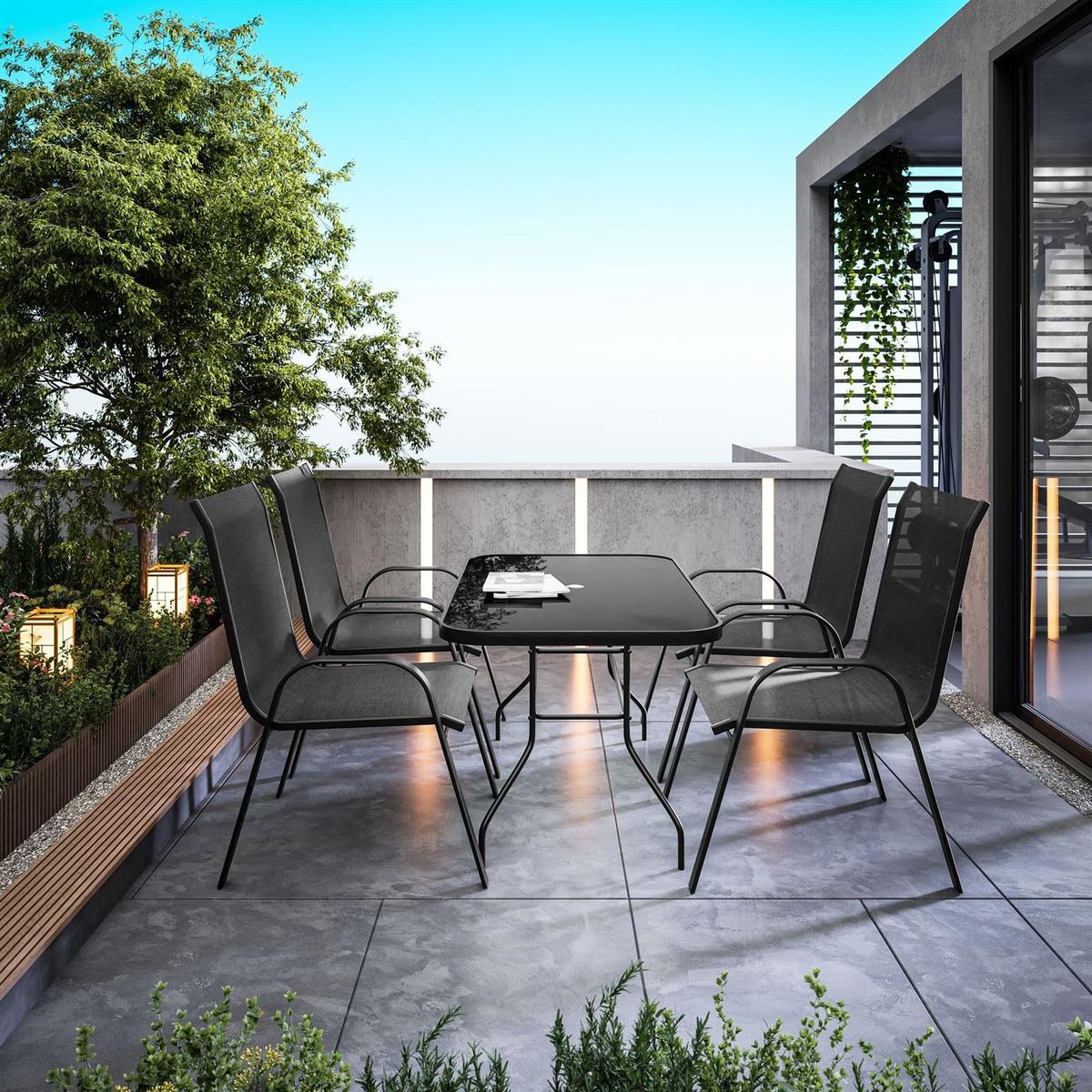 DINING LOUNGESET TERRA Gartenmöbelset aus Polyrattan - Schwarz, Textil - Lookway
