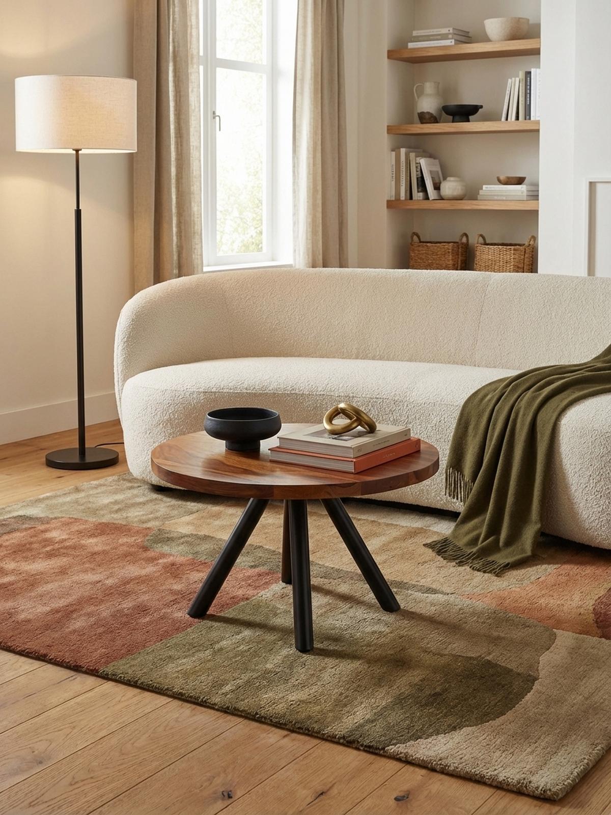 COUCHTISCH rund aus Massivholz und Metall, Handgefertigt - Schwarz/Braun, Holz/Metall (60/60/35cm) - KADIMA DESIGN