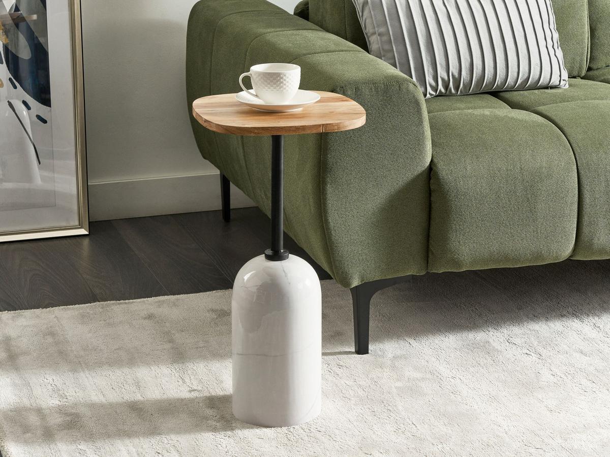 BEISTELLTISCH Metall heller Holzfarbton/weiß rund 30 cm Oasis - Hellbraun/Weiß, Metall (30/30/59cm) - Beliani