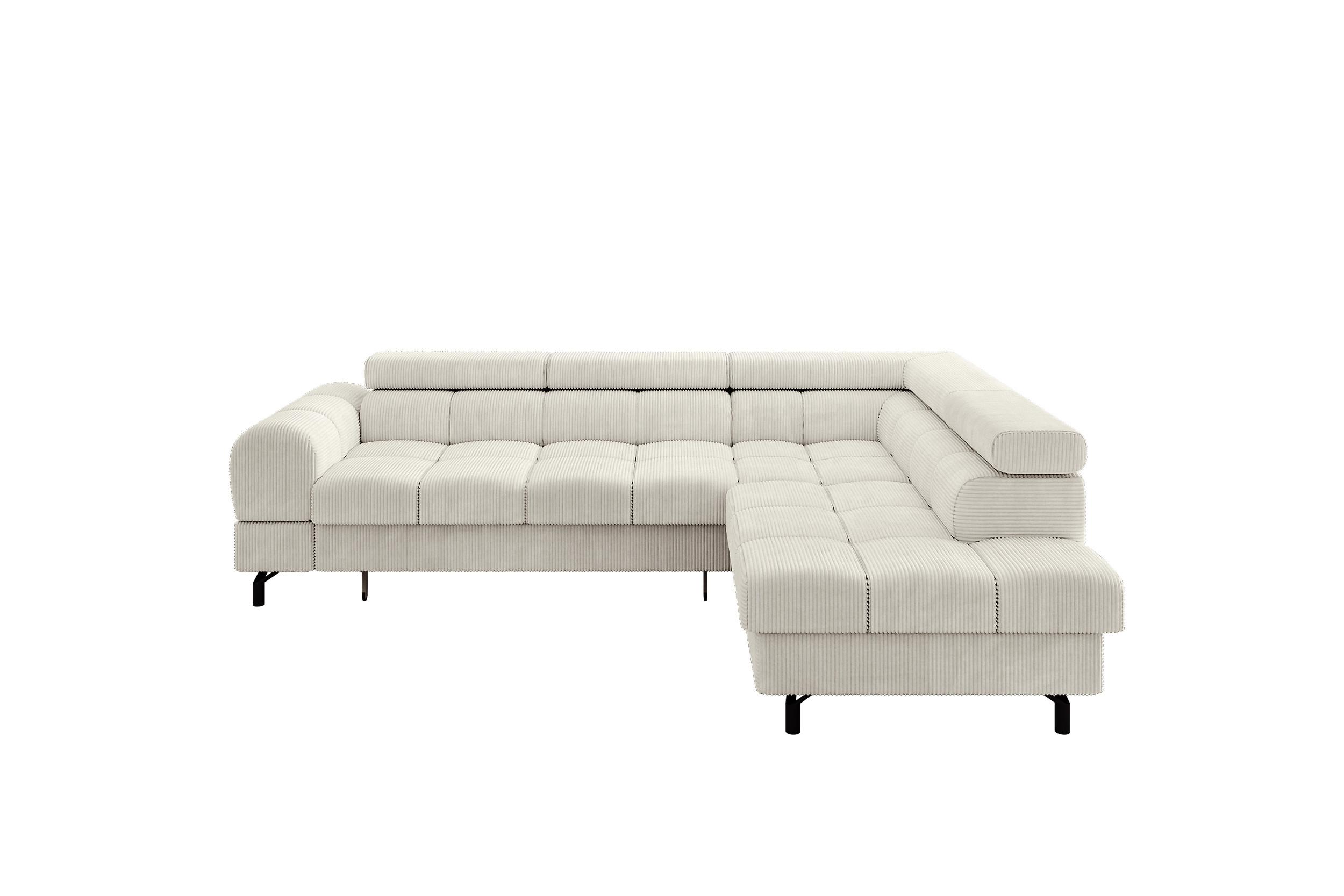 ECKSOFA mit Schlaffunktion Ottomane Rechts LUMA-L 272x203x70 Creme Cord - Creme/Schwarz, Holzwerkstoff/Kunststoff (203/272cm) - ALTDECOR