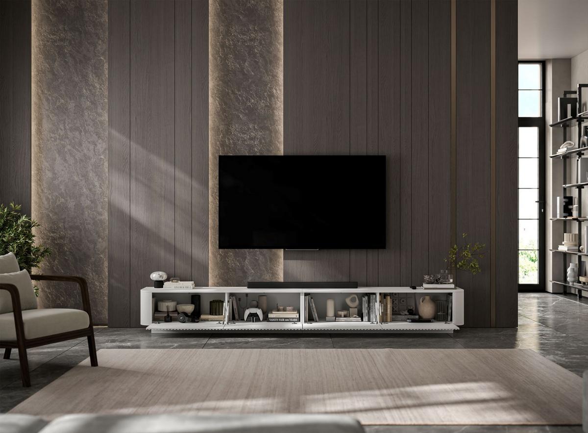 TV-LOWBOARD 2er-Set Aurora Weiß matt 280 cm mit Sockel - Weiß, Holzwerkstoff (280/37/35cm) - Meble Lindner