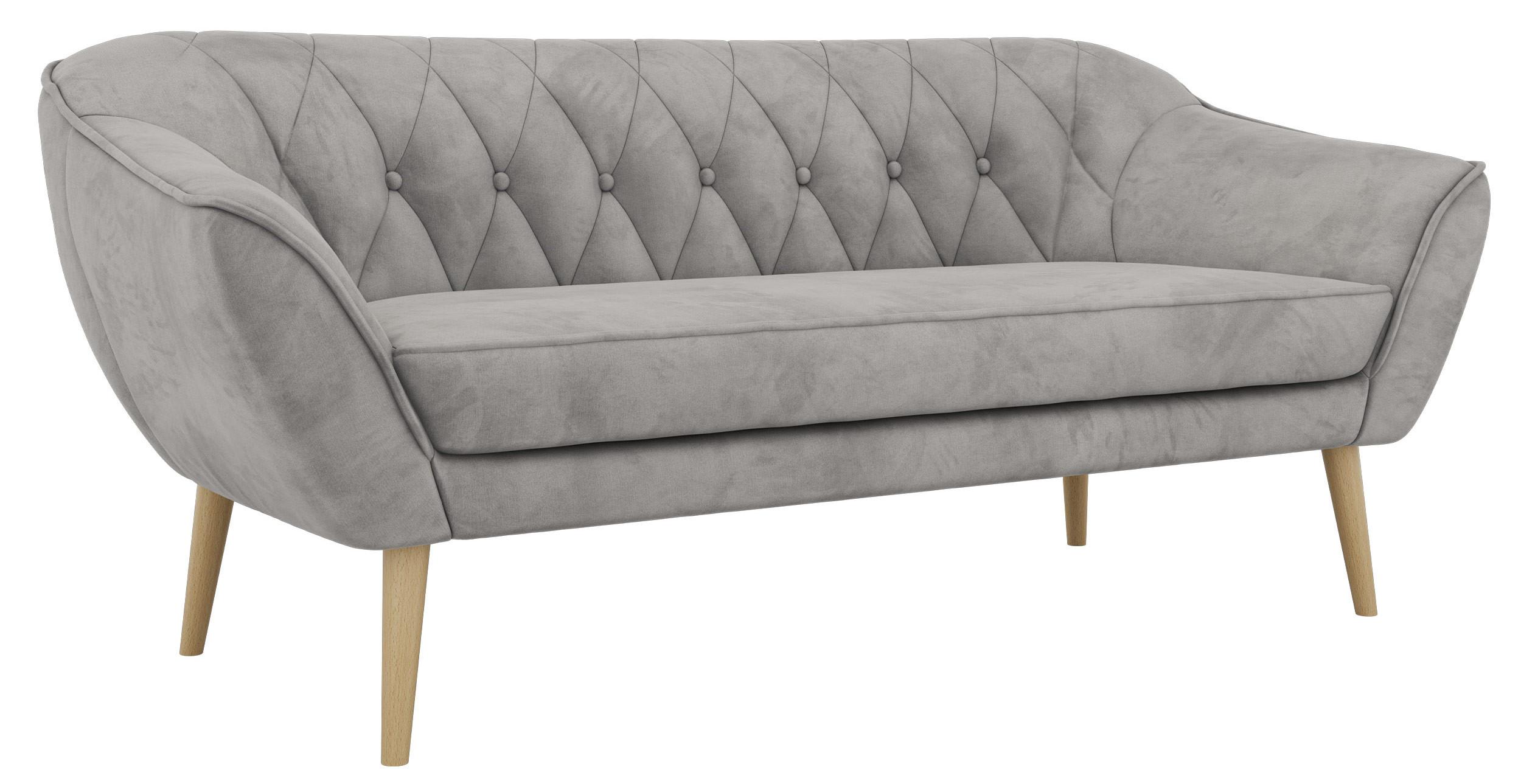 3-SITZER-SOFA PIRS - Hellgrau Velvet - Holzbeine - Buchefarben/Hellgrau, Holzwerkstoff/Textil (180/75/74cm) - MKS