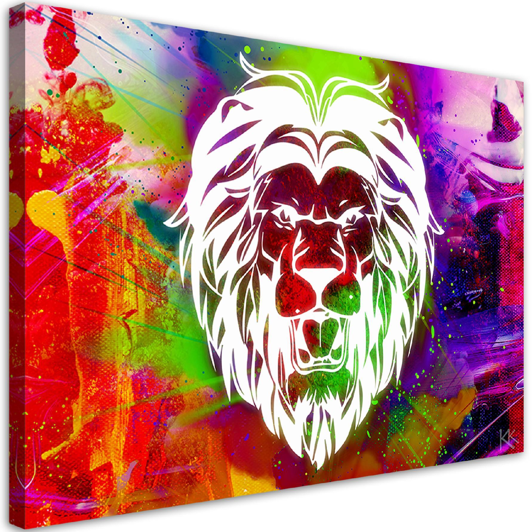 LEINWANDBILD Bunte Löwe Abstraktion 120x80cm - Multicolor, Textil (120/80cm) - Feeby