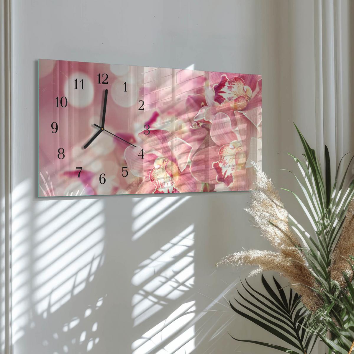 WANDUHR aus Glas 60x30 cm - Orchideen - Pink, Glas (60/30/0.4cm) - TULUP