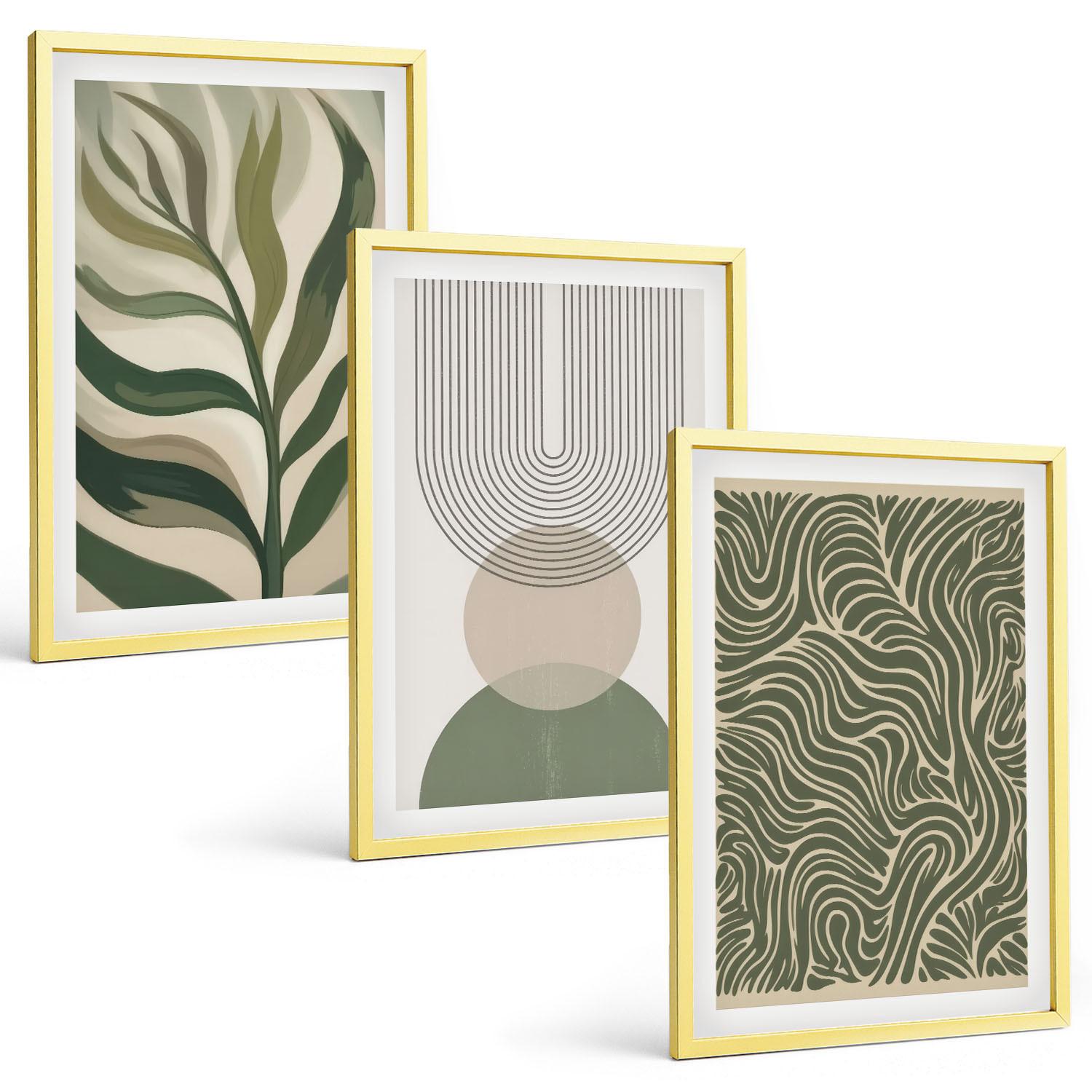BILDER SET 3er Set - 40x60 cm Goldrahmen - Geometrische Blattformen - Goldfarben, Kunststoff (40/60cm) - TULUP