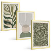 BILDER SET 3er Set - 40x60 cm Goldrahmen - Geometrische Blattformen - Goldfarben, Kunststoff (40/60cm) - TULUP
