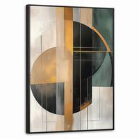 LEINWAND Bilder mit Rahmen - Abstrakt - Gold - Bronze - Grün - Formen - Modern - 50x70 - Multicolor, Textil (50/70cm) - MuchoWow