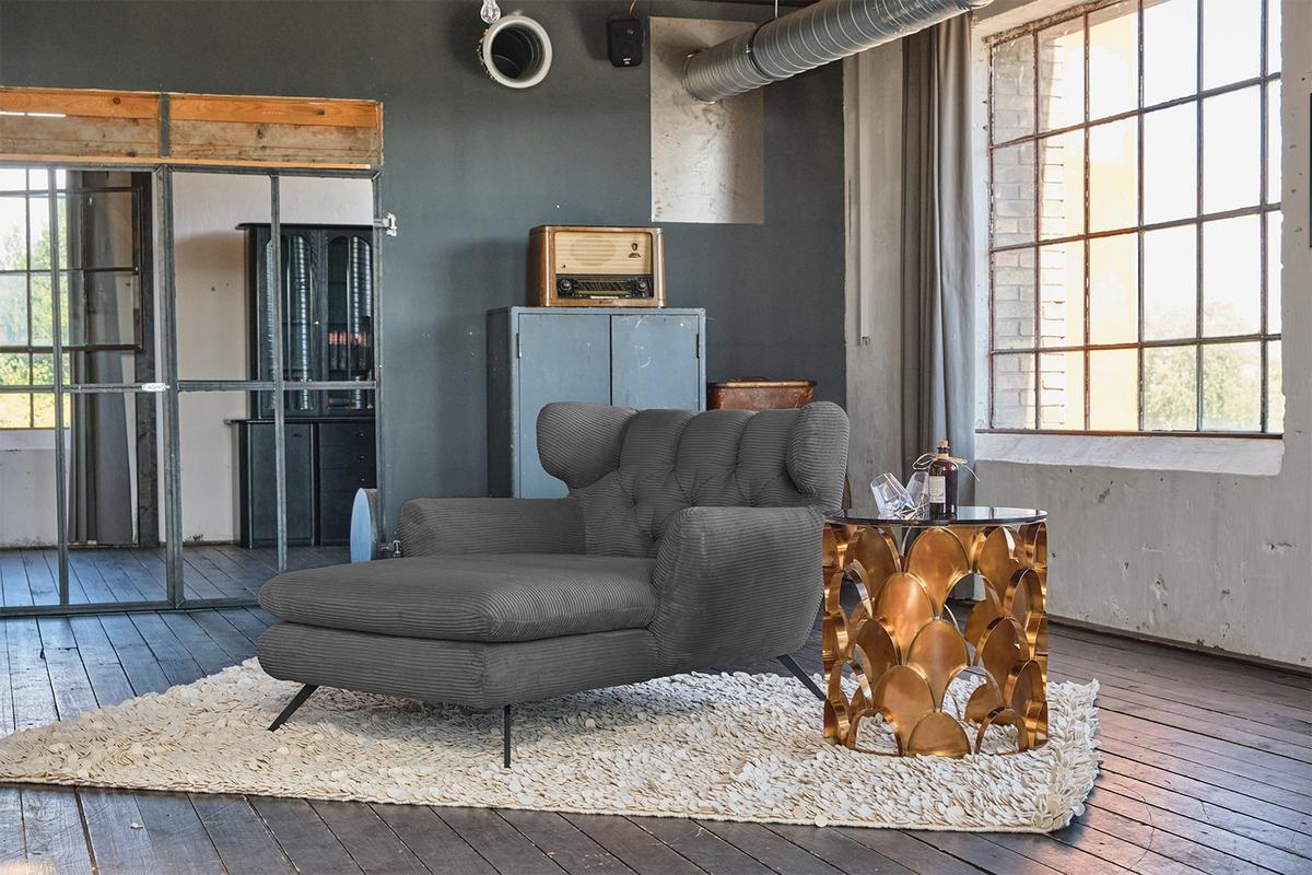 LONGSEAT CHAMRE Granit Cord - Dunkelgrau/Schwarz, Textil/Metall (130/95/160cm) - KAWOLA