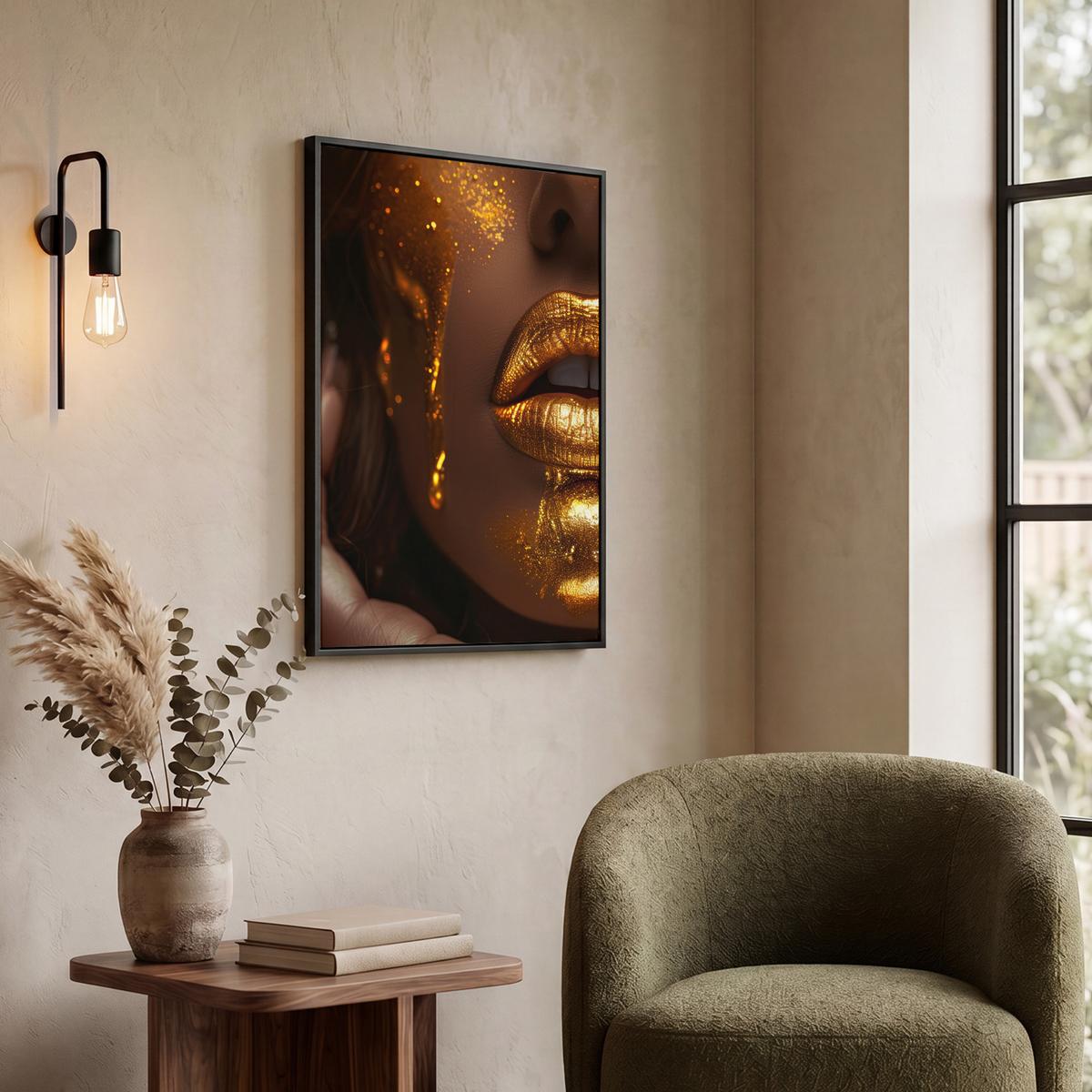 LEINWAND Bilder mit Rahmen - Frau - Gold - Luxus - Porträt - 60x80 - Goldfarben, Textil (60/80cm) - MuchoWow