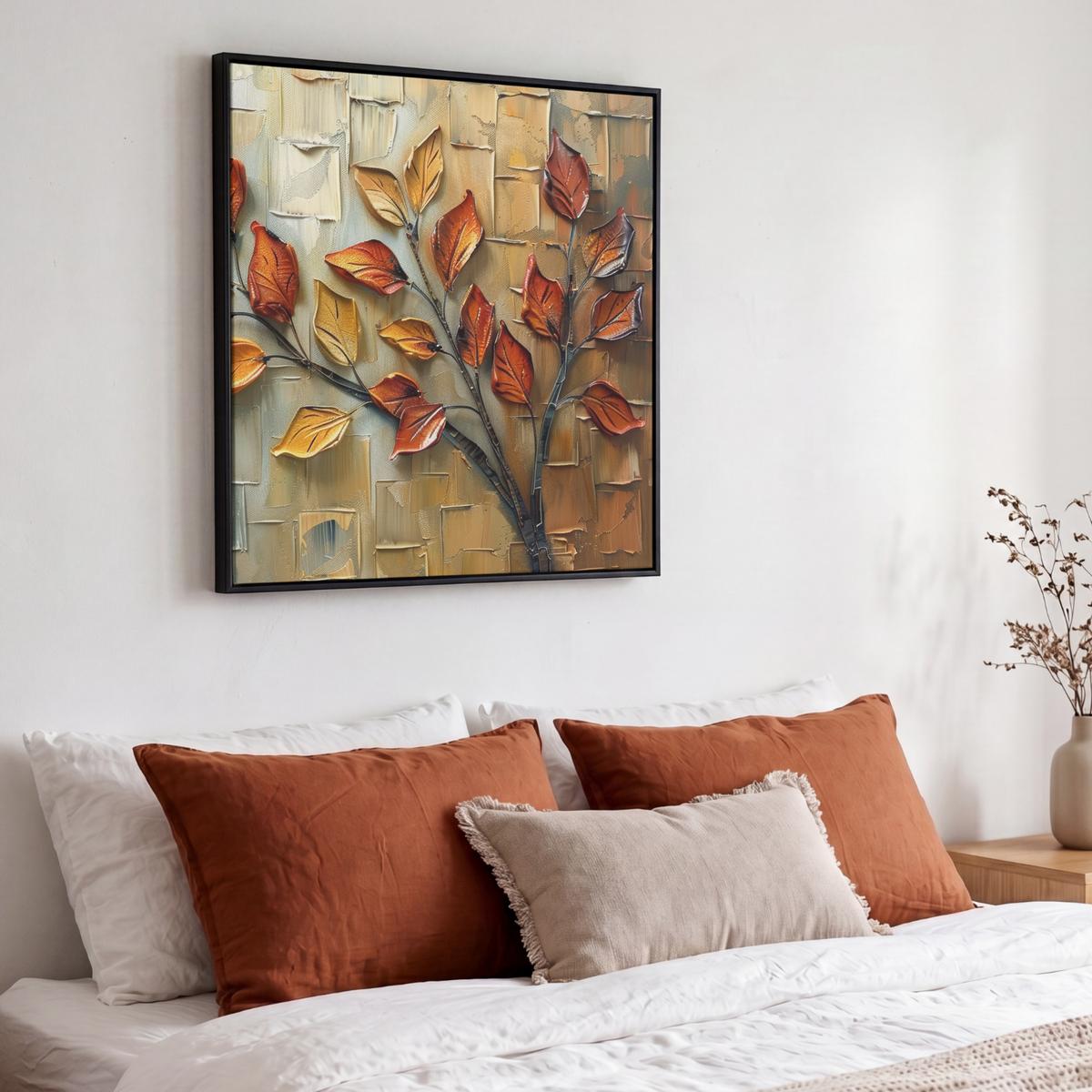 LEINWAND Bilder mit Rahmen - Baum - Abstrakt - Natur - Kunst - 50x50 - Goldfarben, Textil (50/50cm) - MuchoWow