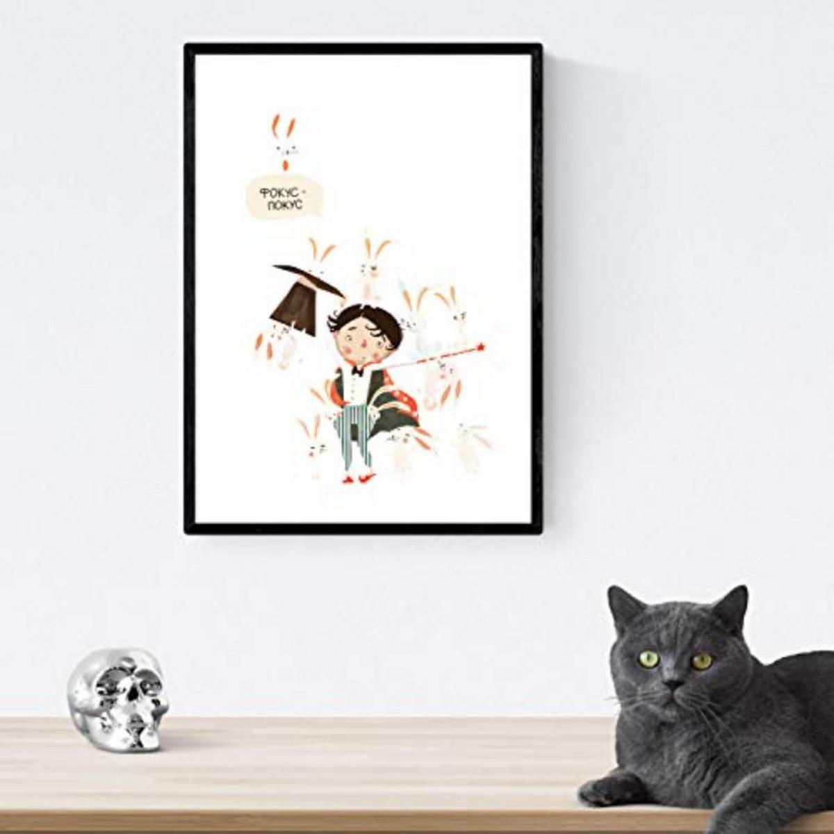 POSTER Set mit 4 Circus Leon Acobata Mago und contortionists A3 Schwarzer Rahmen - Schwarz, Papier (29.7/3cm) - Nacnic