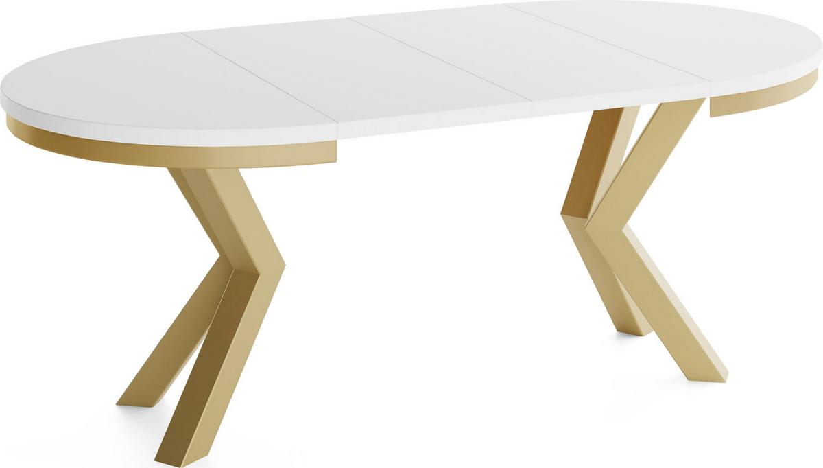 ESSTISCH Clara Gold runder ausziehbarer, Weiß 120-200/120/76 cm - Goldfarben/Weiß, Holzwerkstoff/Metall (120/196/76cm) - WFL GROUP