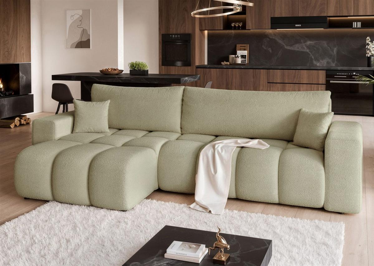 ECKSOFA Anabel Max Mit Schlaffunktion - Grün, Holzwerkstoff/Textil (278/145cm) - Fun Möbel