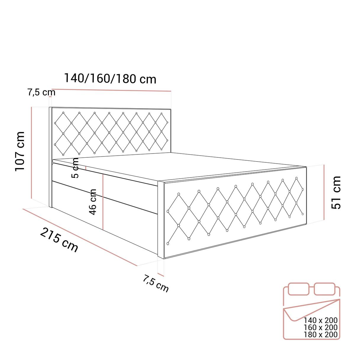 BOXSPRINGBETT INEZ II mit Bettkasten mit Topper 160x200 cm Royal Velvet 250 - Grau, Textil - Lookway