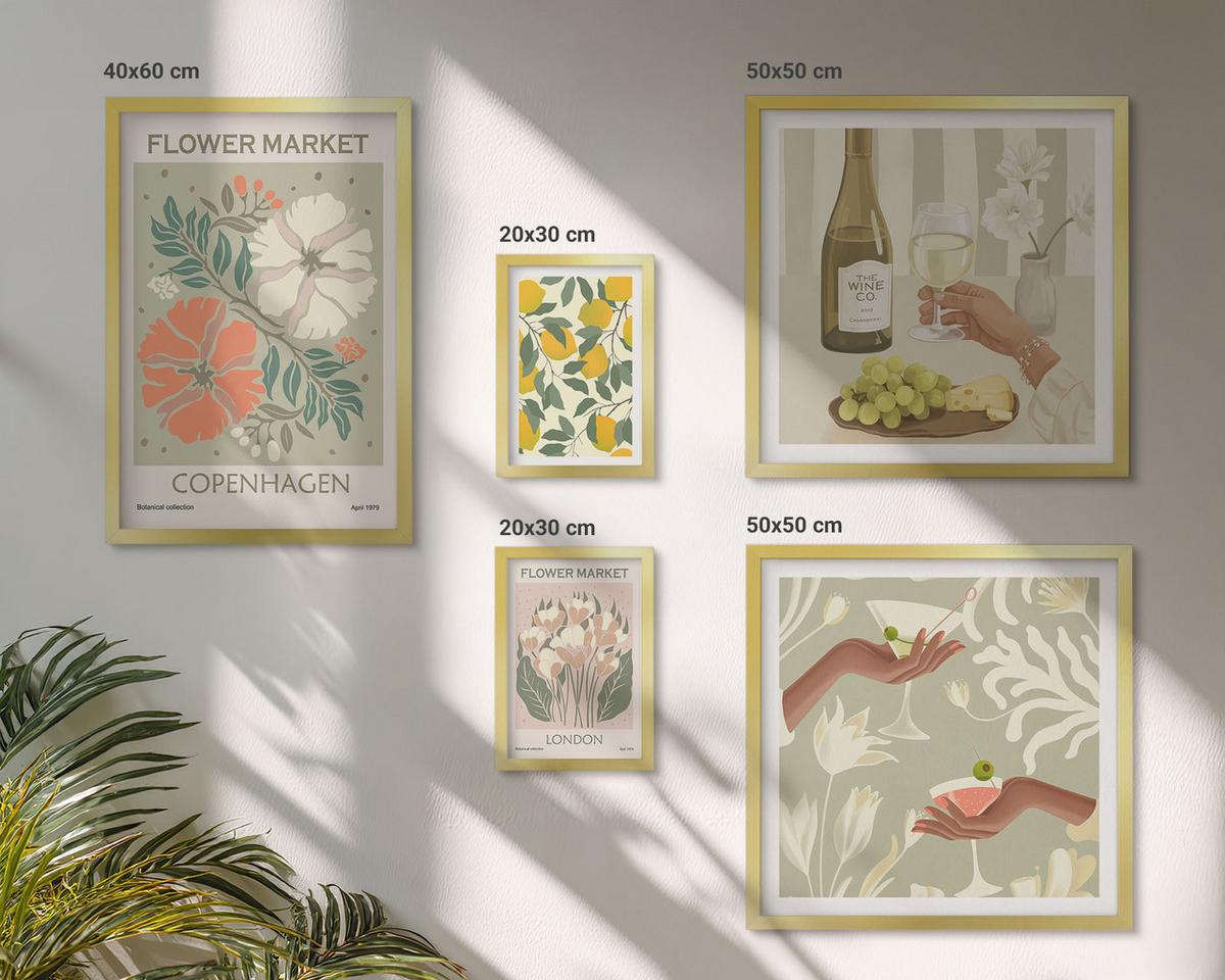 BILDER SET 5er Set - 50x50 cm & 20x30 cm & 40x60 cm Goldrahmen - Blumenmotive Rosen Paris - Goldfarben, Kunststoff (40/60cm) - TULUP
